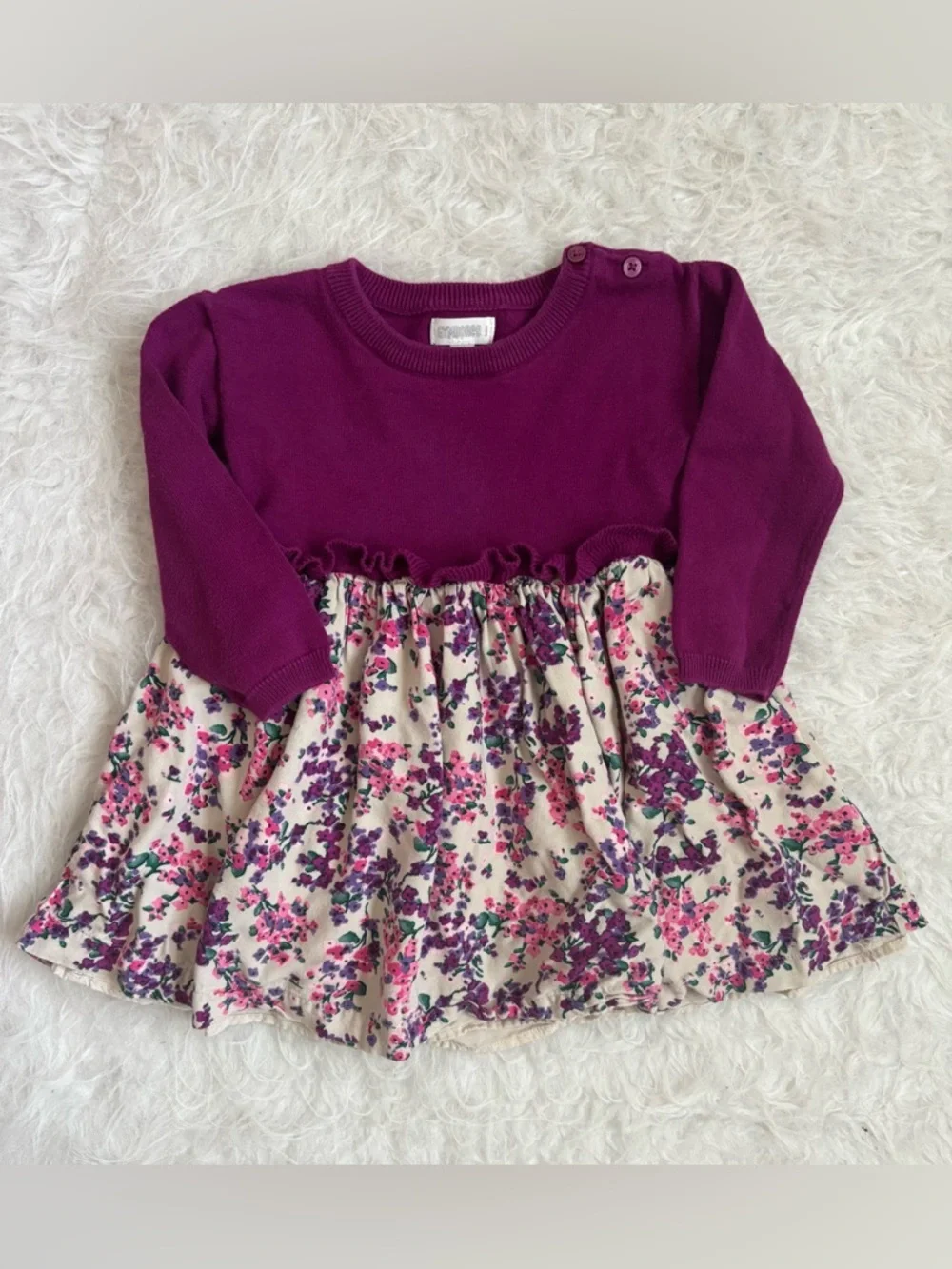 Gymboree Girls Purple Knit and Butter Soft Floral Skirt Dress